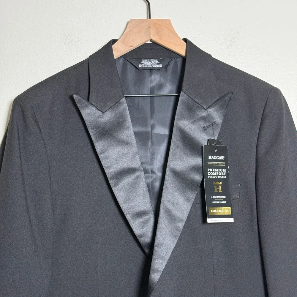 Haggar NEW Mens Premium Tuxedo Jacket 40 Regular Black Tailored Fit Event Formal